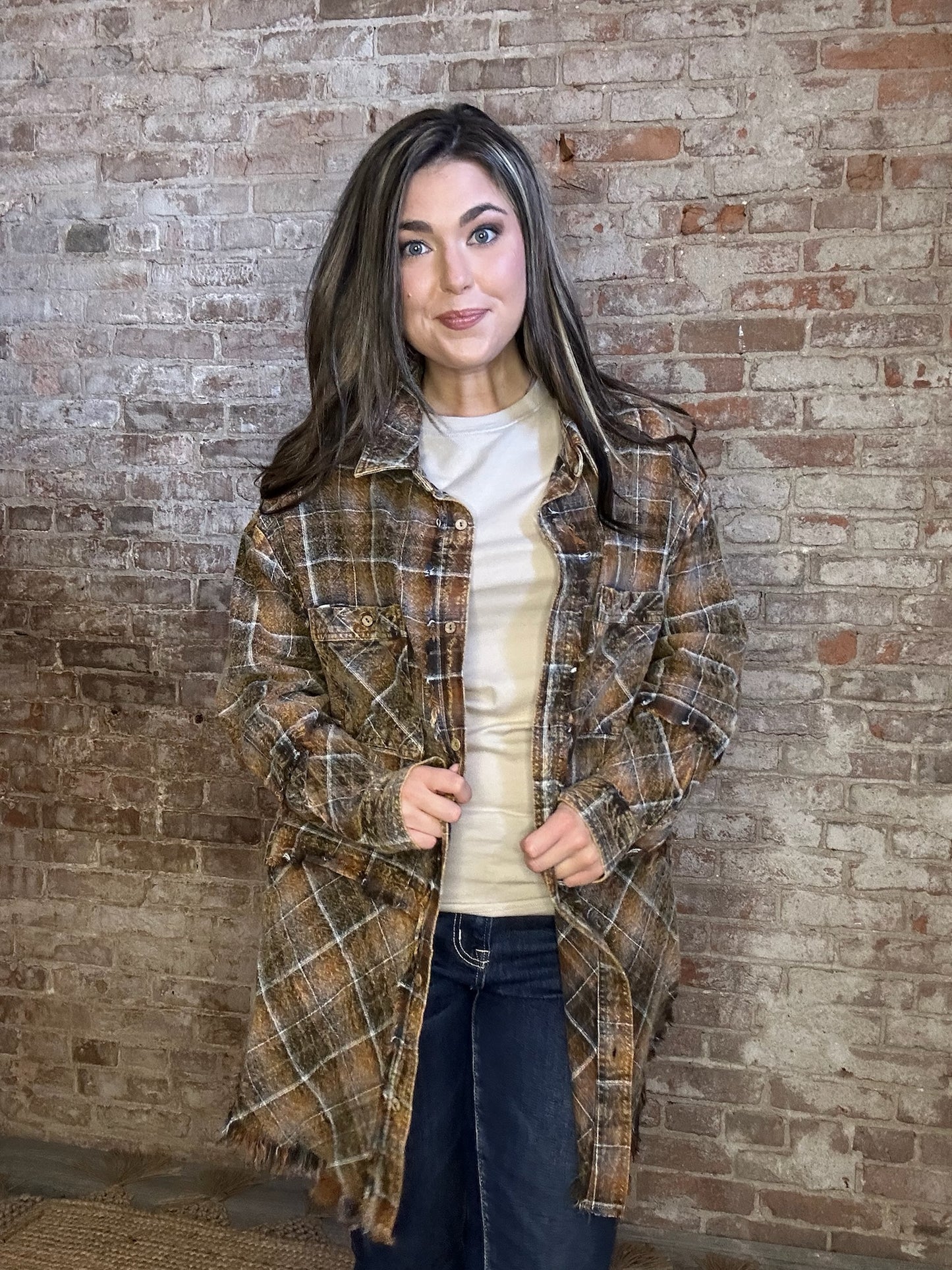 Mineral Washed Plaid Flannel Shirt ~ Brown