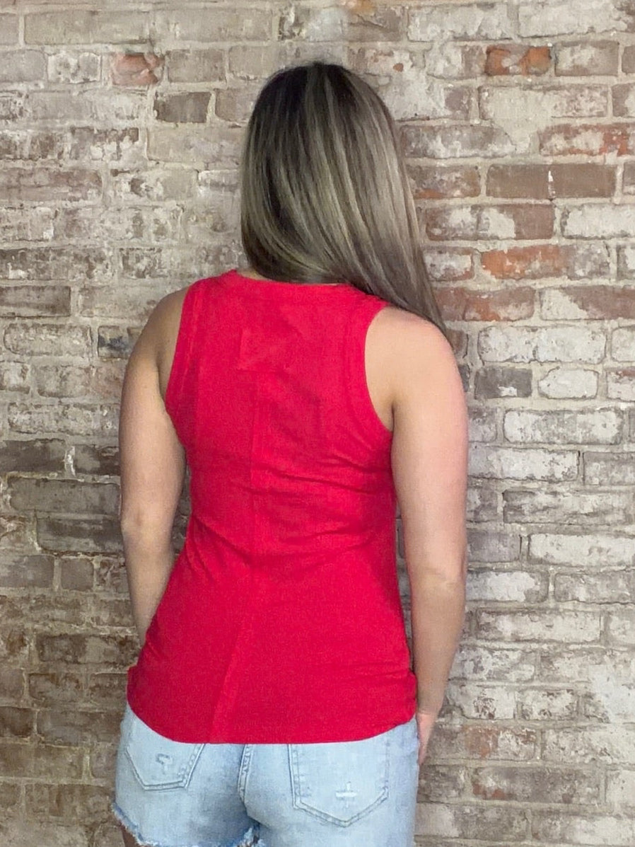 Ribbed Round Neck Tank Top ~ Red