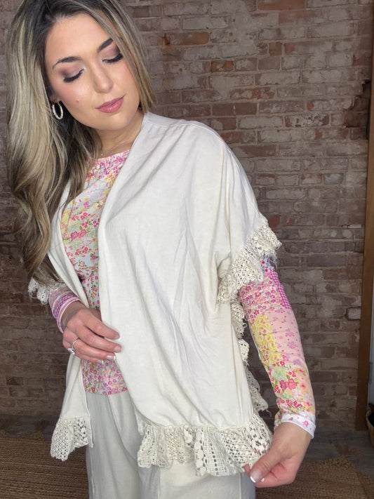 Mineral Washed Lace Detail Kimono