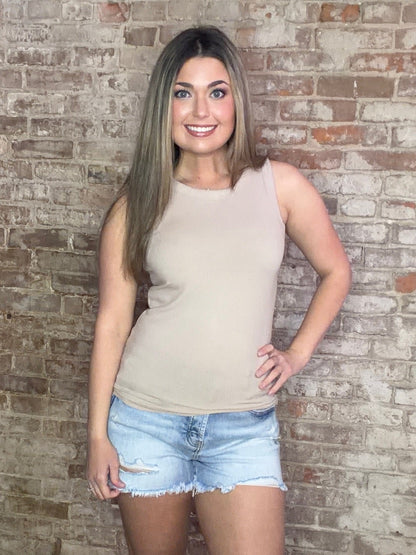 Ribbed Round Neck Tank Top ~ Mocha