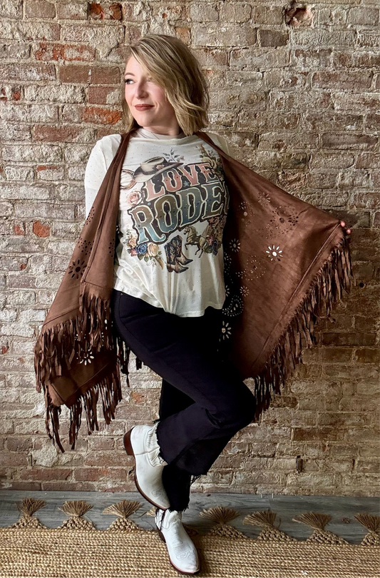 Vegan Suede Tassel Vest with Cut-out Details
