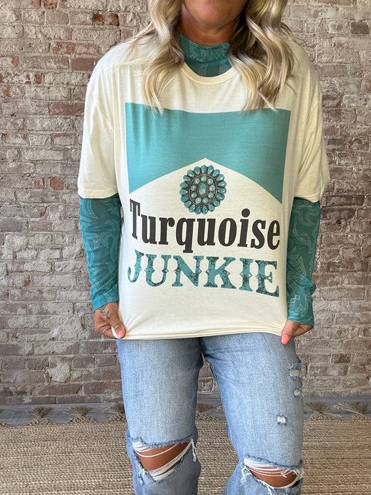 Curvy Turquoise Junkie Graphic T-Shirt