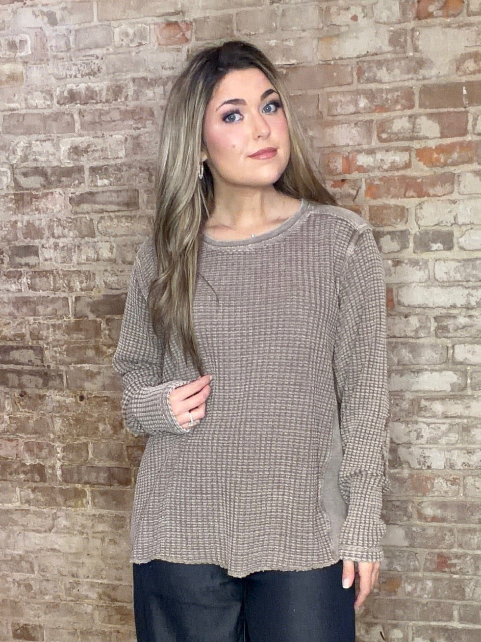 Waffle Knit Shirt ~ Mocha