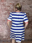 Blue Stripe Puff Sleeve Dress