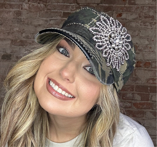 Olive & Pique - Sunflower Bejeweled Glitz Cadet Cap, Adjustable