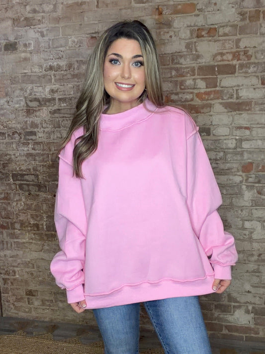 Solid Reversible Mock Neck Sweatshirt ~ Pink