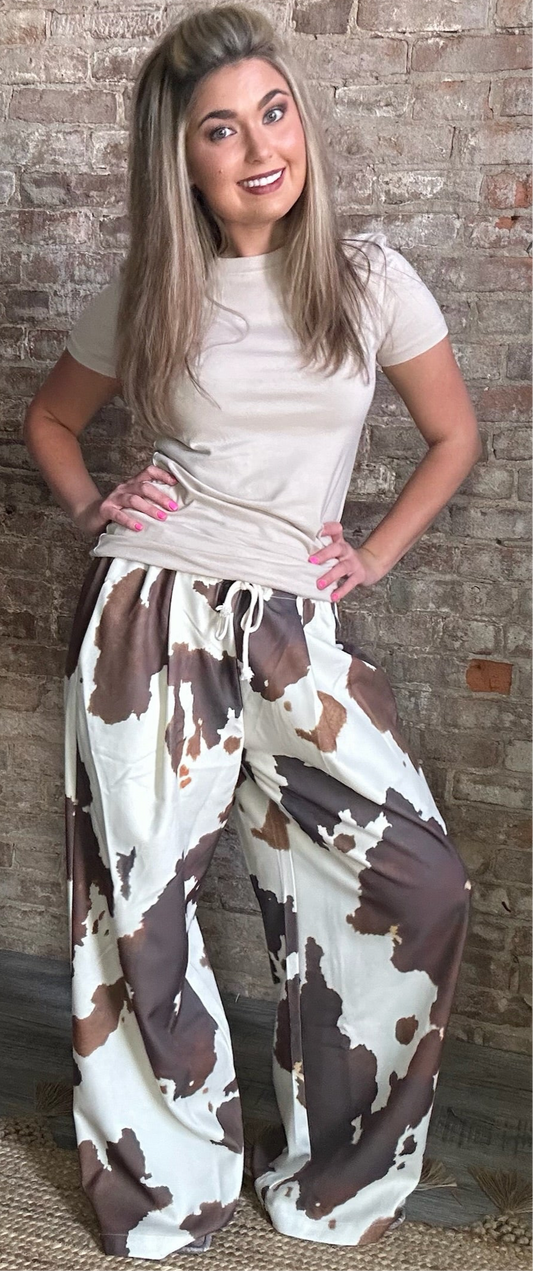 Cowhide Print Wide Leg Pants