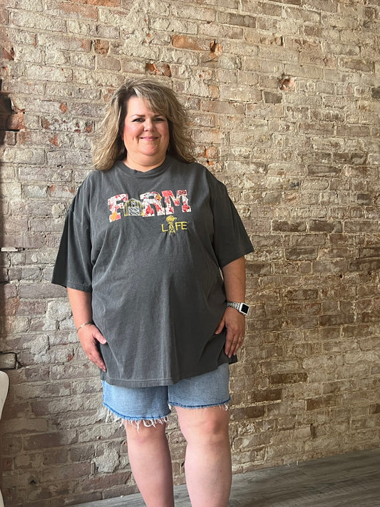 Curvy Farm Life Floral Tee ~ Charcoal
