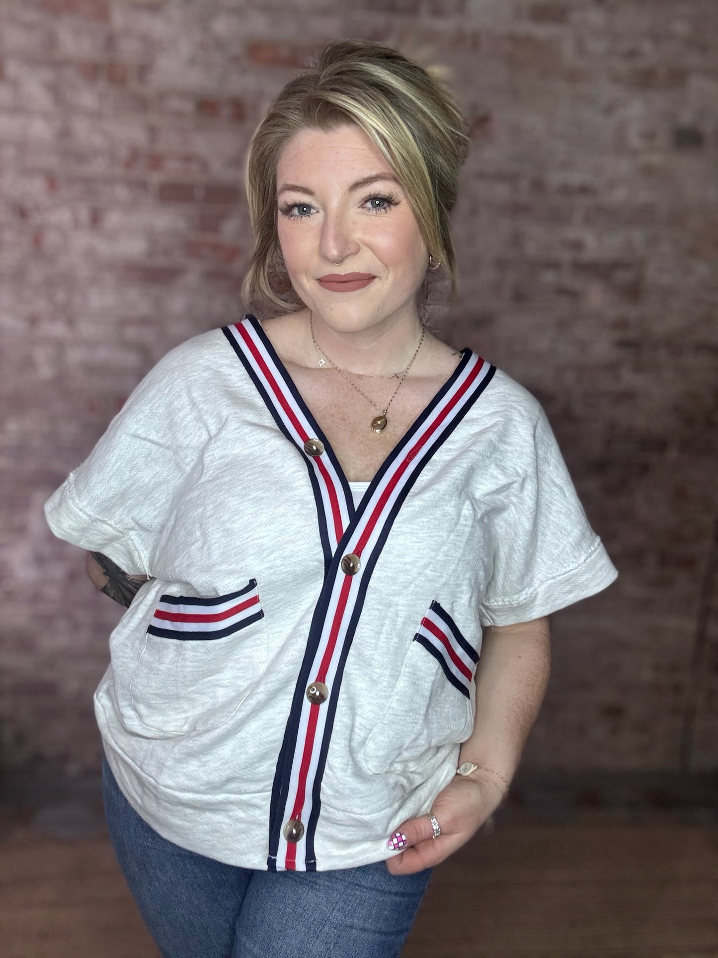 Striped Detailed Oversized Cardigan ~ Red, White, & Blue