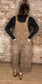 Leopard Print Washed Denim Overalls ~ Mocha Brown