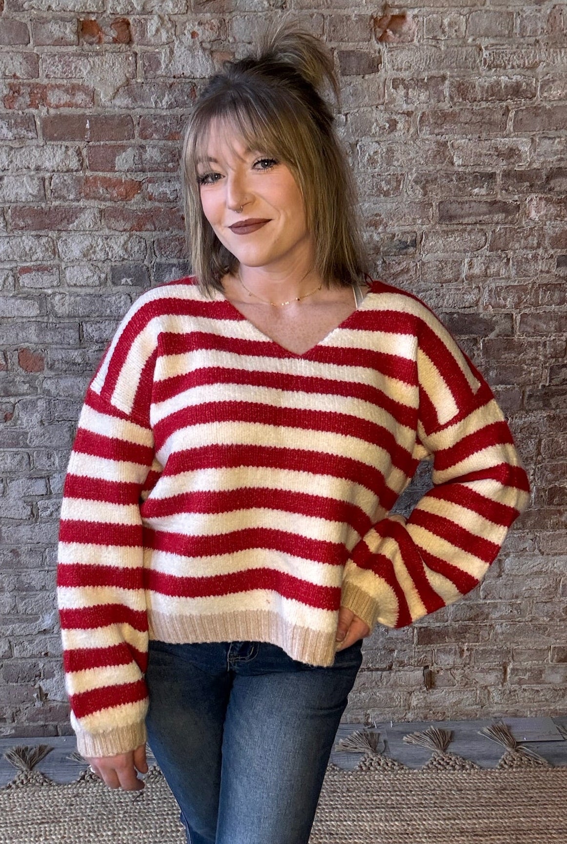 Cozy Striped Sweater ~ Red