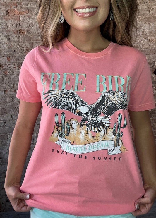 Free Bird Mineral Washed Tee ~ Coral