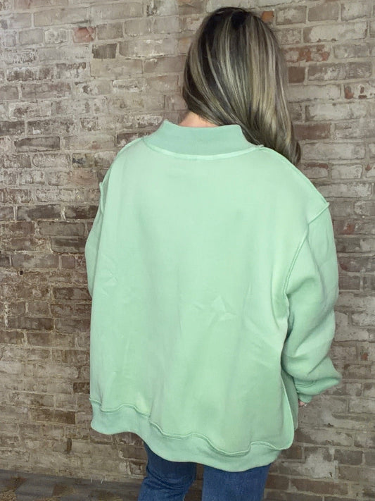 Solid Reversible Mock Neck Sweatshirt ~ Sage Green