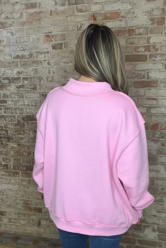 Solid Reversible Mock Neck Sweatshirt ~ Pink