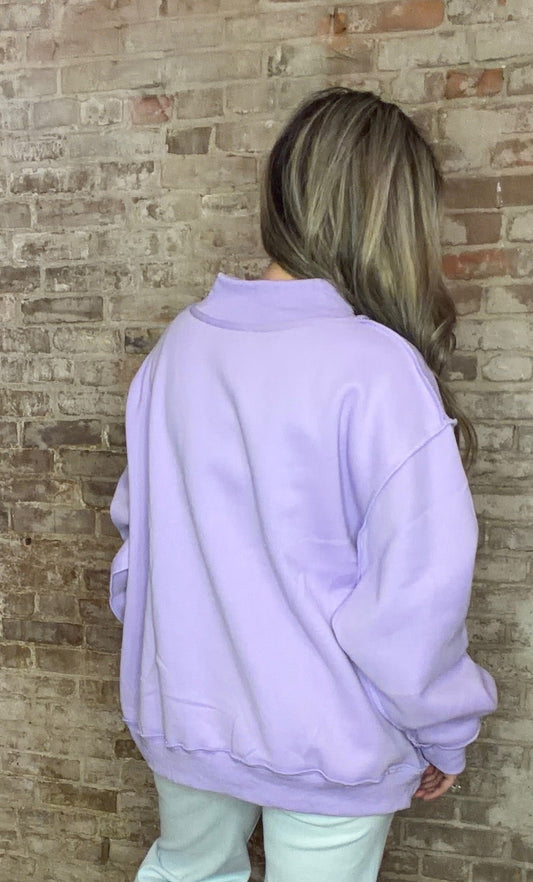 Solid Reversible Mock Neck Sweatshirt ~ Lavender