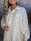 Collared Oversized Button Up Stripe Pullover Top ~ Taupe