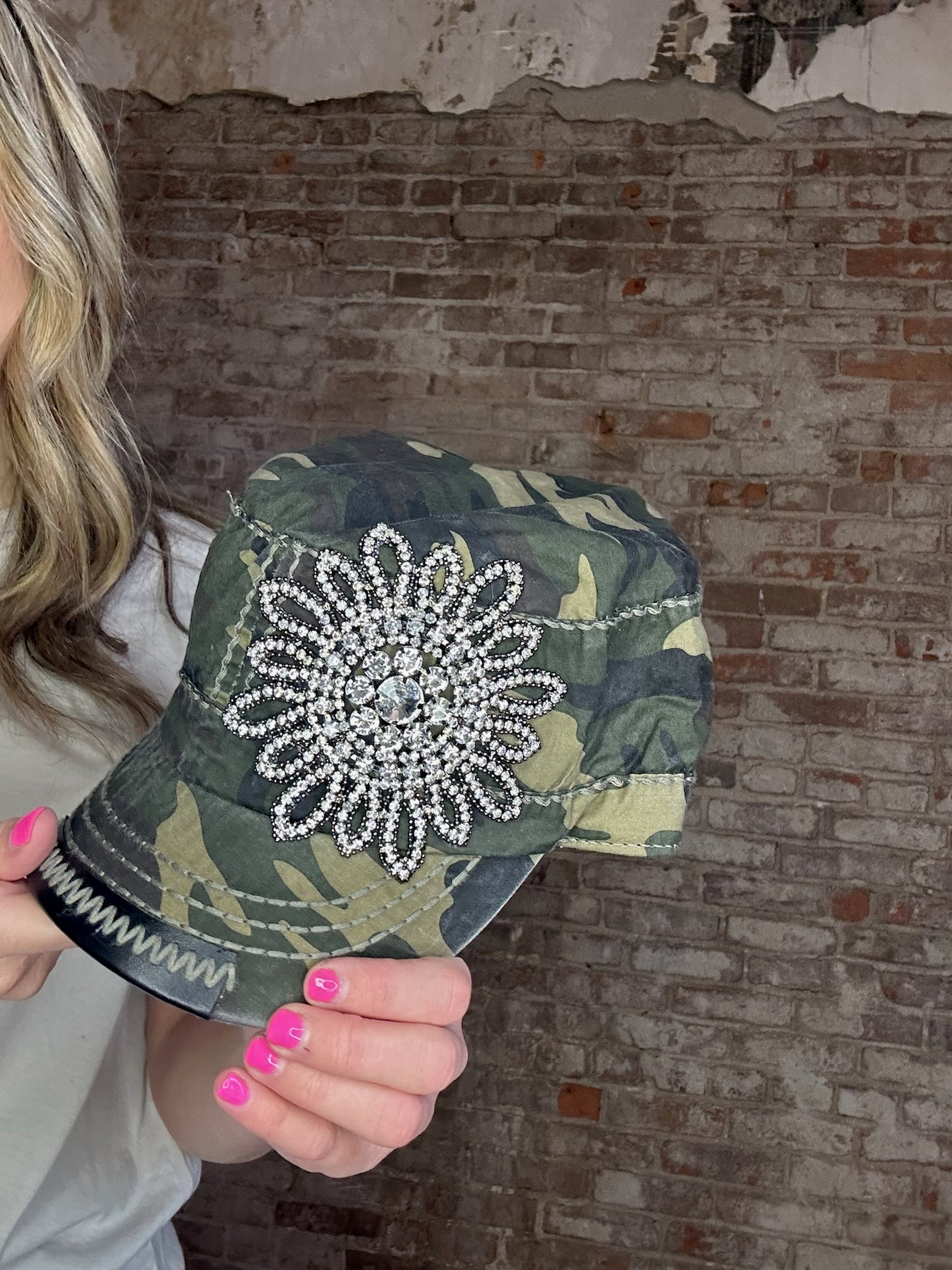Olive & Pique - Sunflower Bejeweled Glitz Cadet Cap, Adjustable