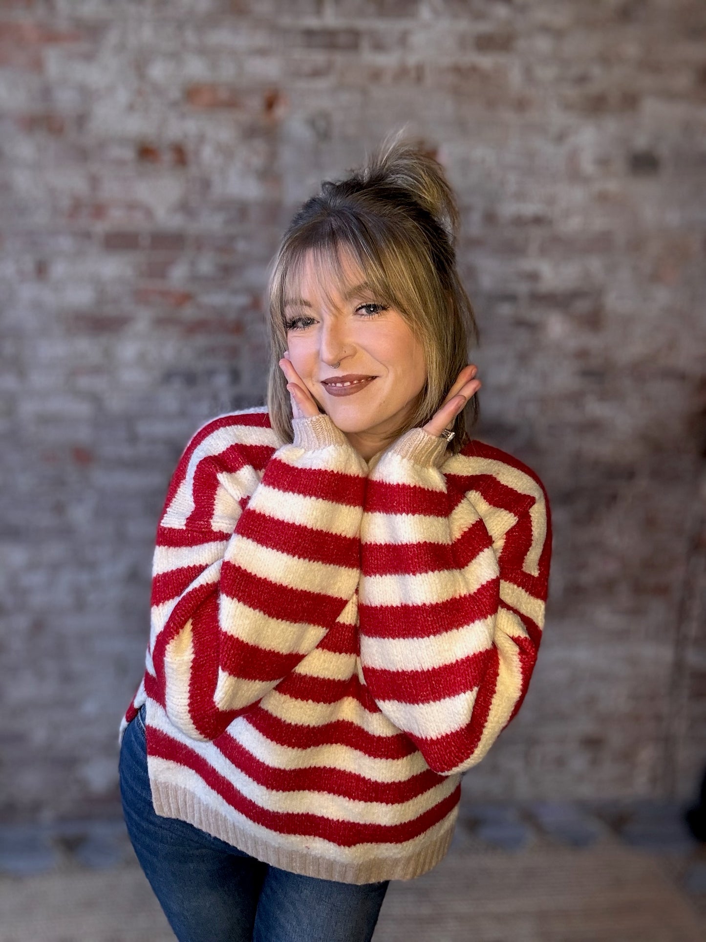 Cozy Striped Sweater ~ Red