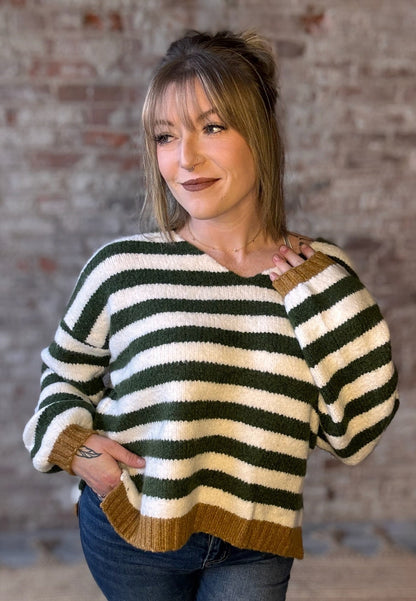 Cozy Striped Sweater ~ Green