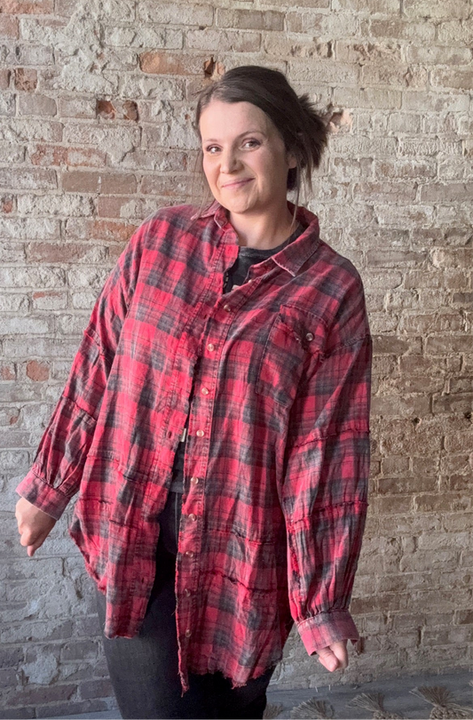 Curvy Buttoned Cuff Soft Flannel