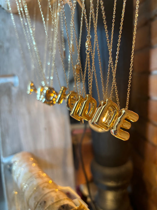 Bubble Initial Letter Necklaces ~ Gold