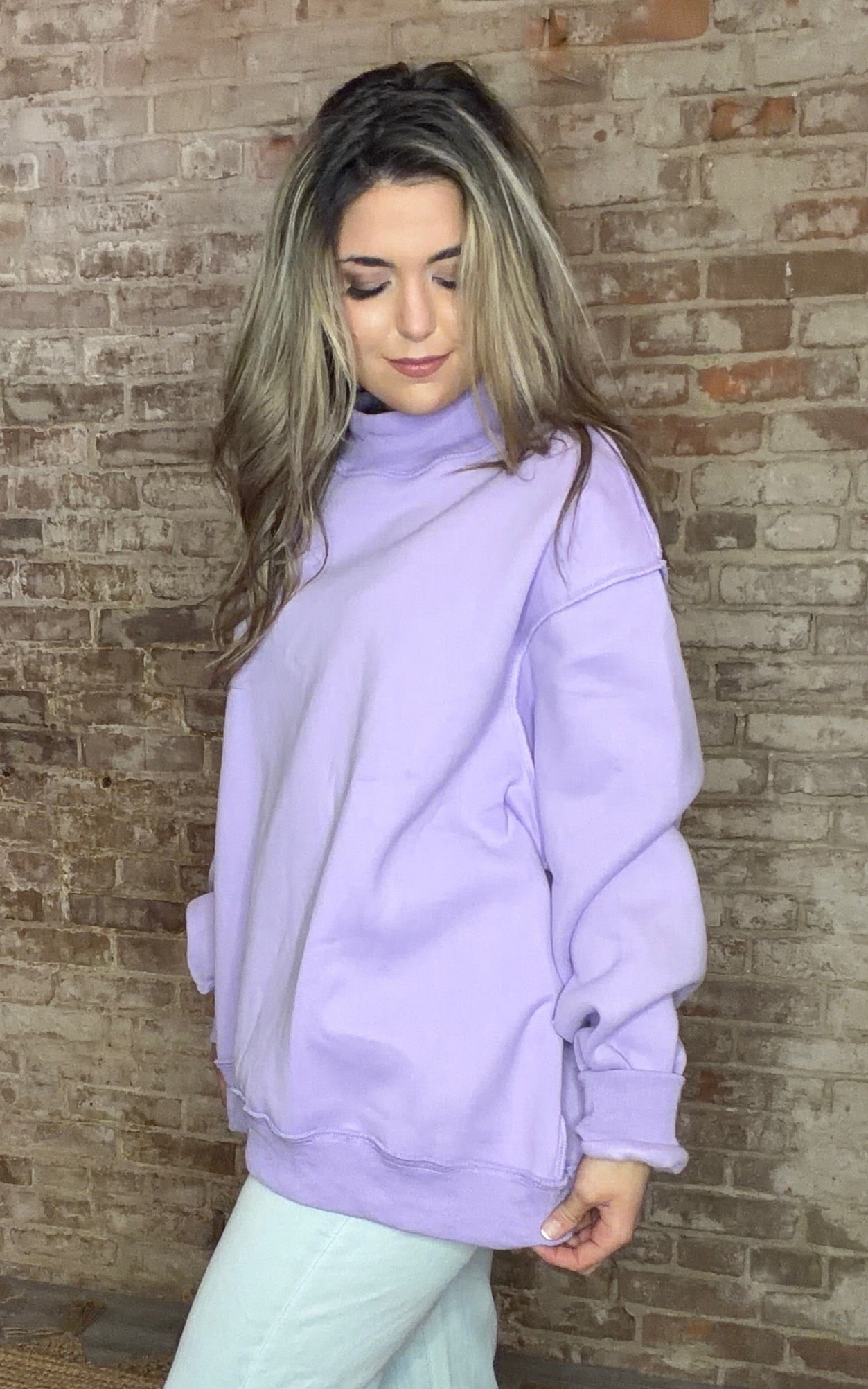 Solid Reversible Mock Neck Sweatshirt ~ Lavender
