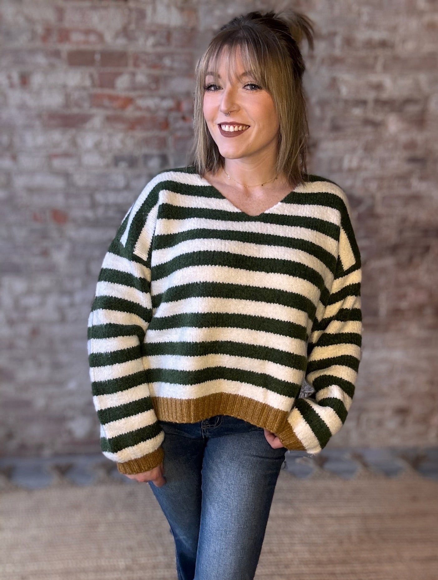 Cozy Striped Sweater ~ Green