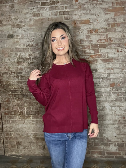 Front Seam Round Neck Sweater ~ Carbernet