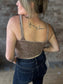Mineral Washed Ribbed Cropped V Neck Tank with Removable Bra ~ Mocha