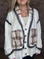 Long Distressed Cardigan with Rust Color Trim