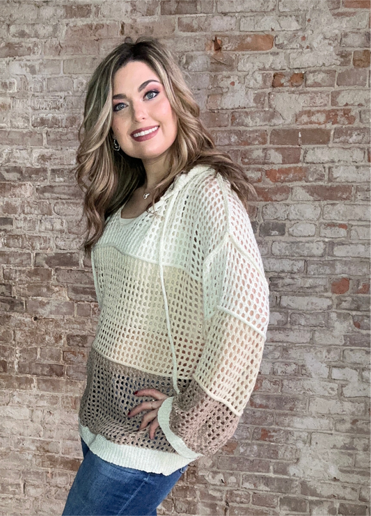 Contrasting Color Match Oversized Knit with Hood