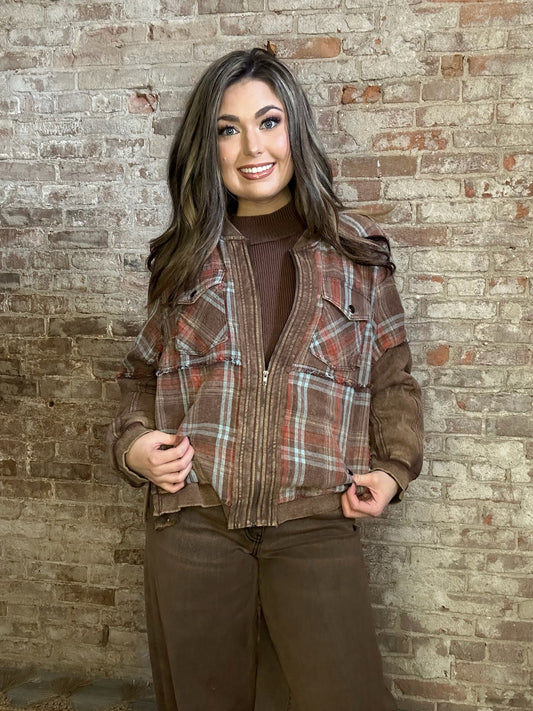 Mixed Media Plaid Jacket