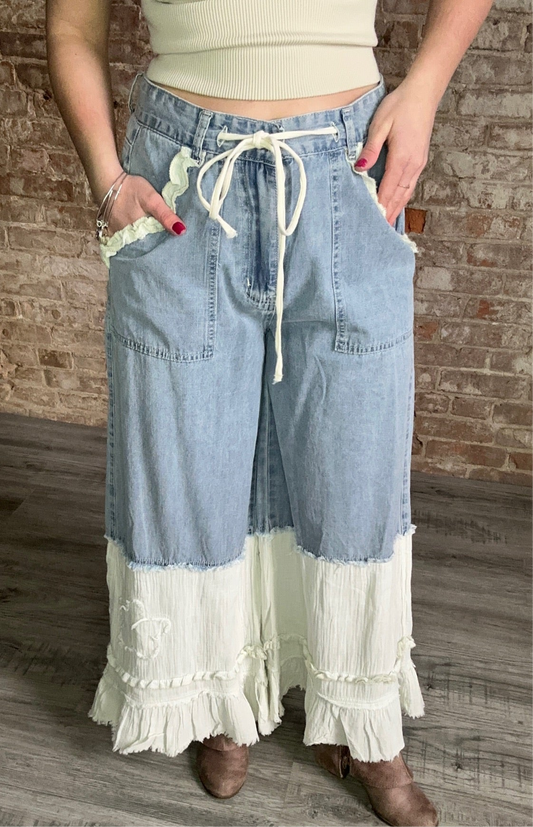 Vintage Washed Twill Wide Leg Jeans