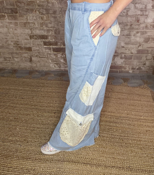 Laser Cut Embroidered Eyelet Lace Jeans