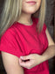 Round Neck Folded Short Sleeve T-shirt ~ Ruby Red