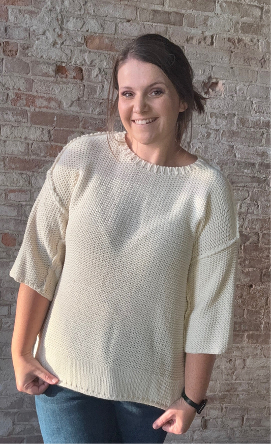 Curvy Dolman Sleeve Knit Sweater ~ Cream