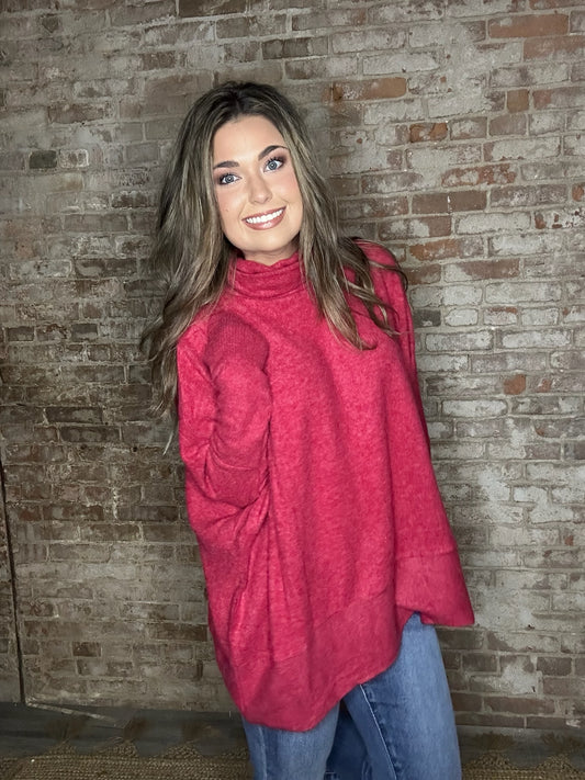 Soft Brushed Turtleneck Sweater ~ Red