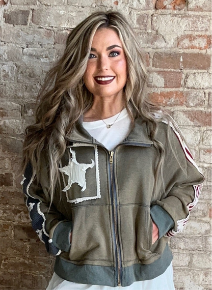 USA ~ Sweat Jacket  ~ Vintage Moss