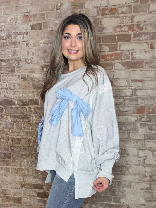 Denim Bow Sweatshirt