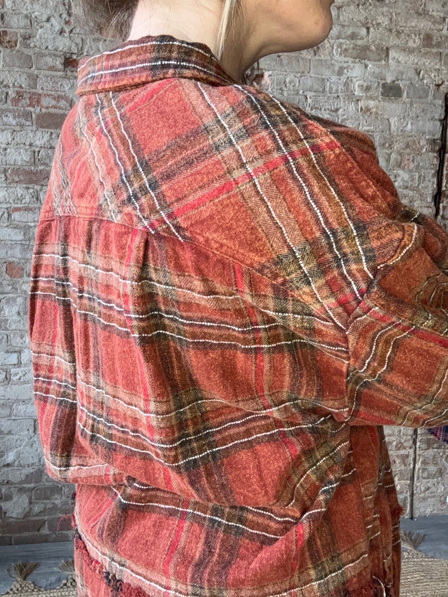 Mineral Washed Plaid Flannel Shirt ~ Rust