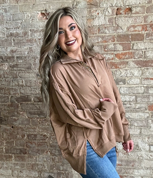Henley Sweatshirt ~ Mocha