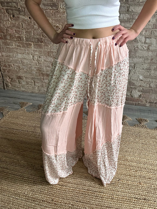 Comfy Floral Flowy Pink Pants