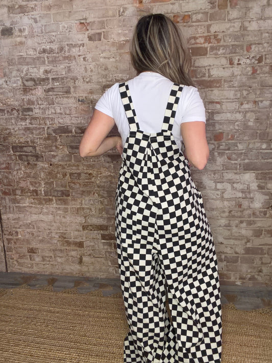 Checkered Wide Leg Overalls
