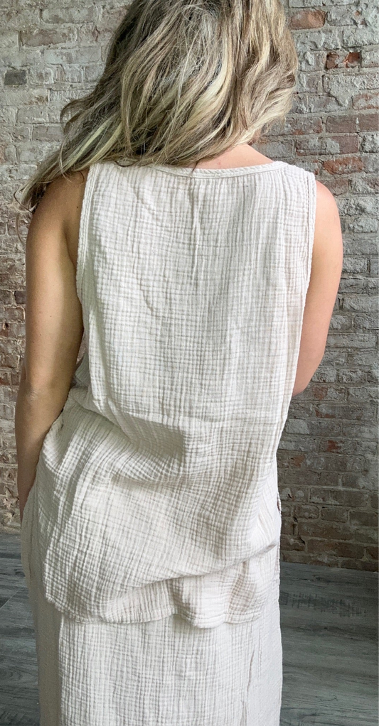 Sweet Gauze Loose Tank ~ Mocha