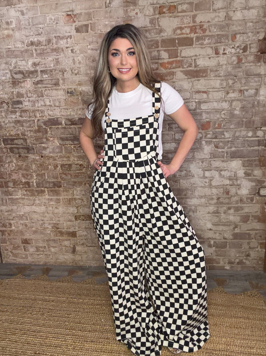 Checkered Wide Leg Overalls