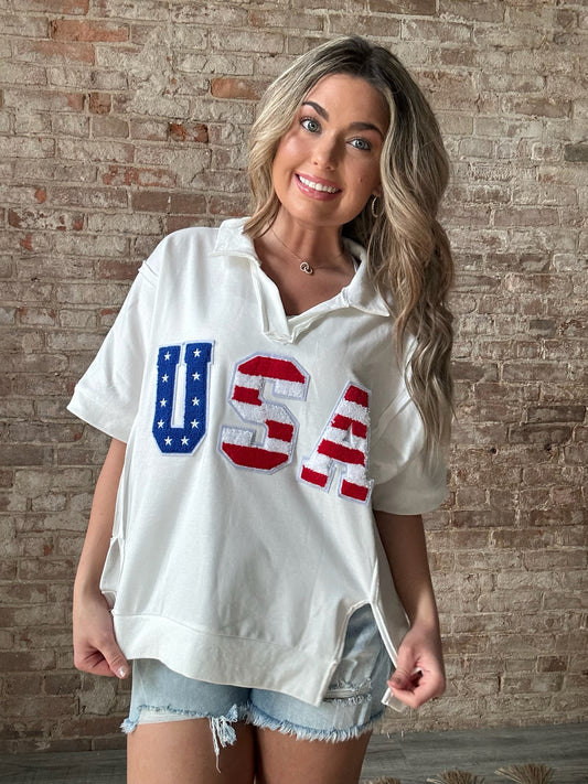 French Terry USA Reverse Seam Collared Top
