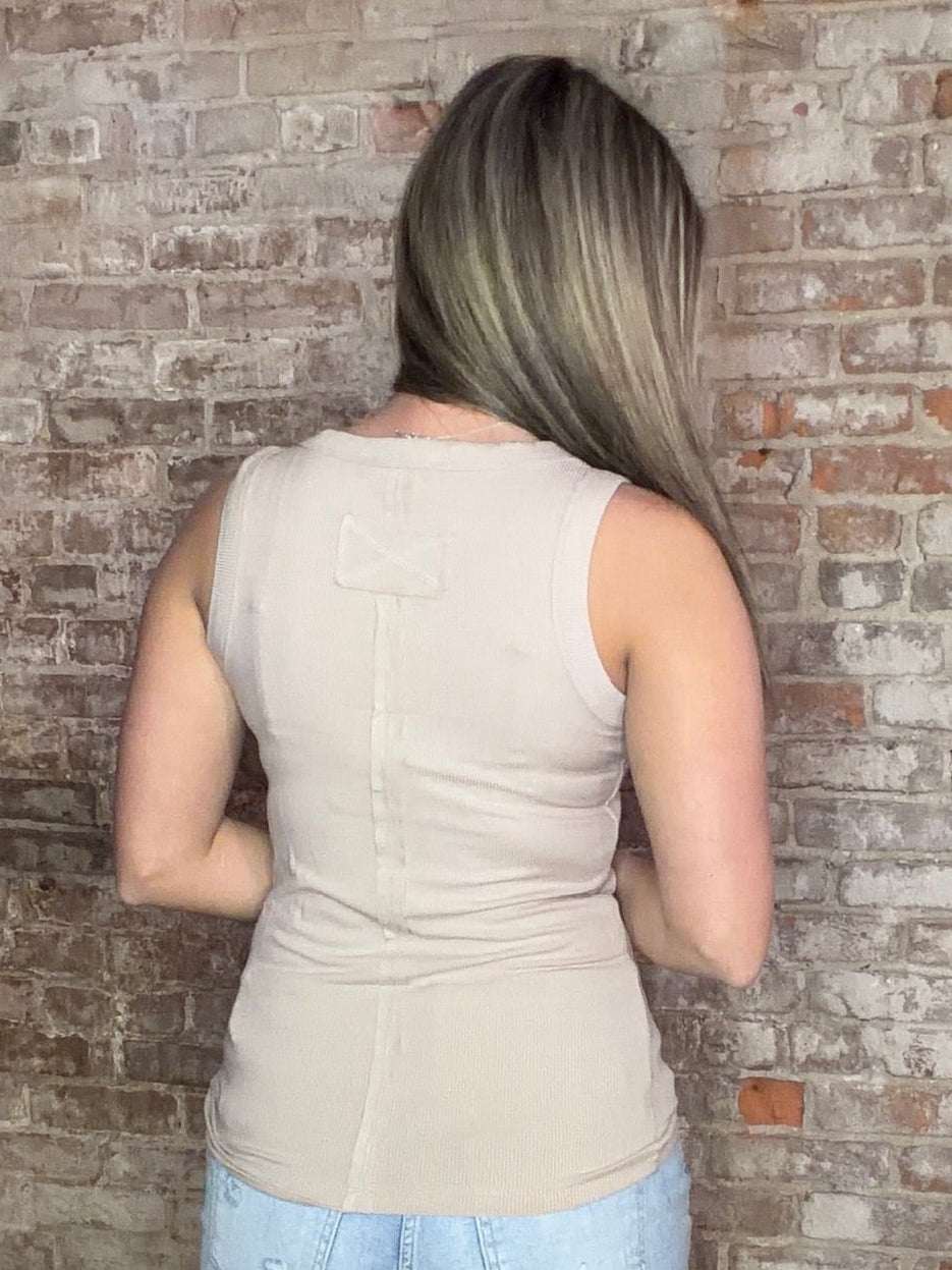 Ribbed Round Neck Tank Top ~ Mocha