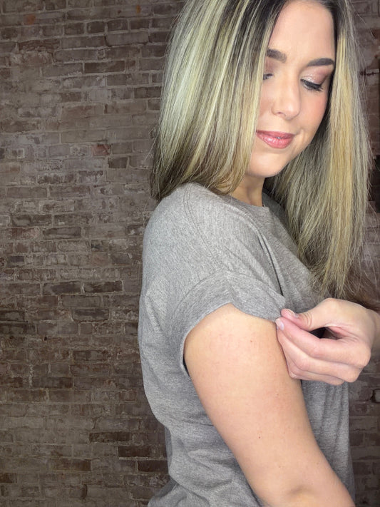 Round Neck Folded Short Sleeve T-shirt ~ Heathered Brown