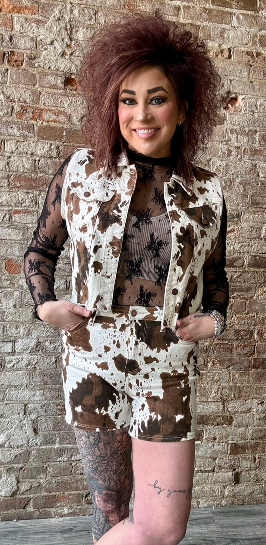 Judy Blue Cow Print Cropped Vest