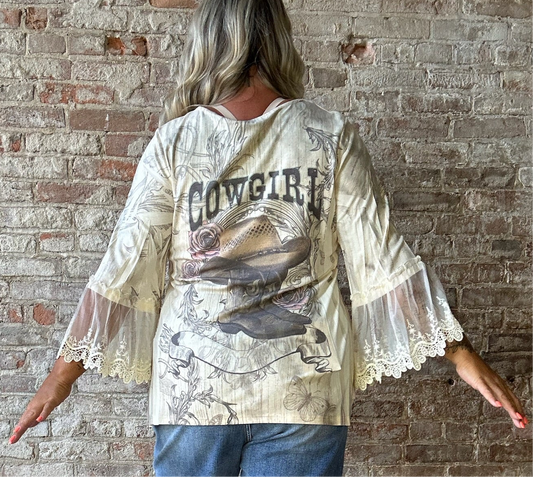 Curvy Cowgirl Top with Lace Sleeves